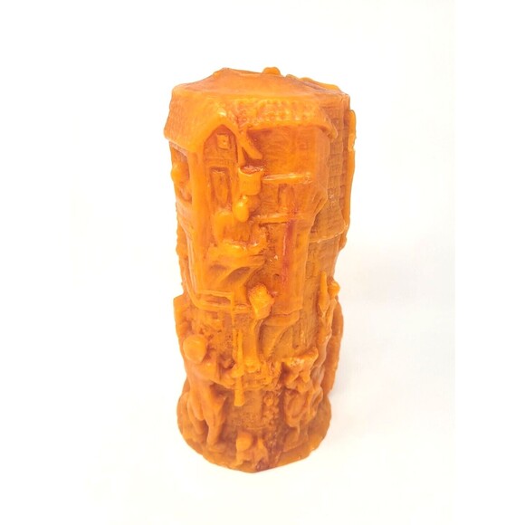 Wax Candle 9" Seasonal Autumn Decor Carved 1800's Motif Halloween Holiday Orange - Picture 4 of 9